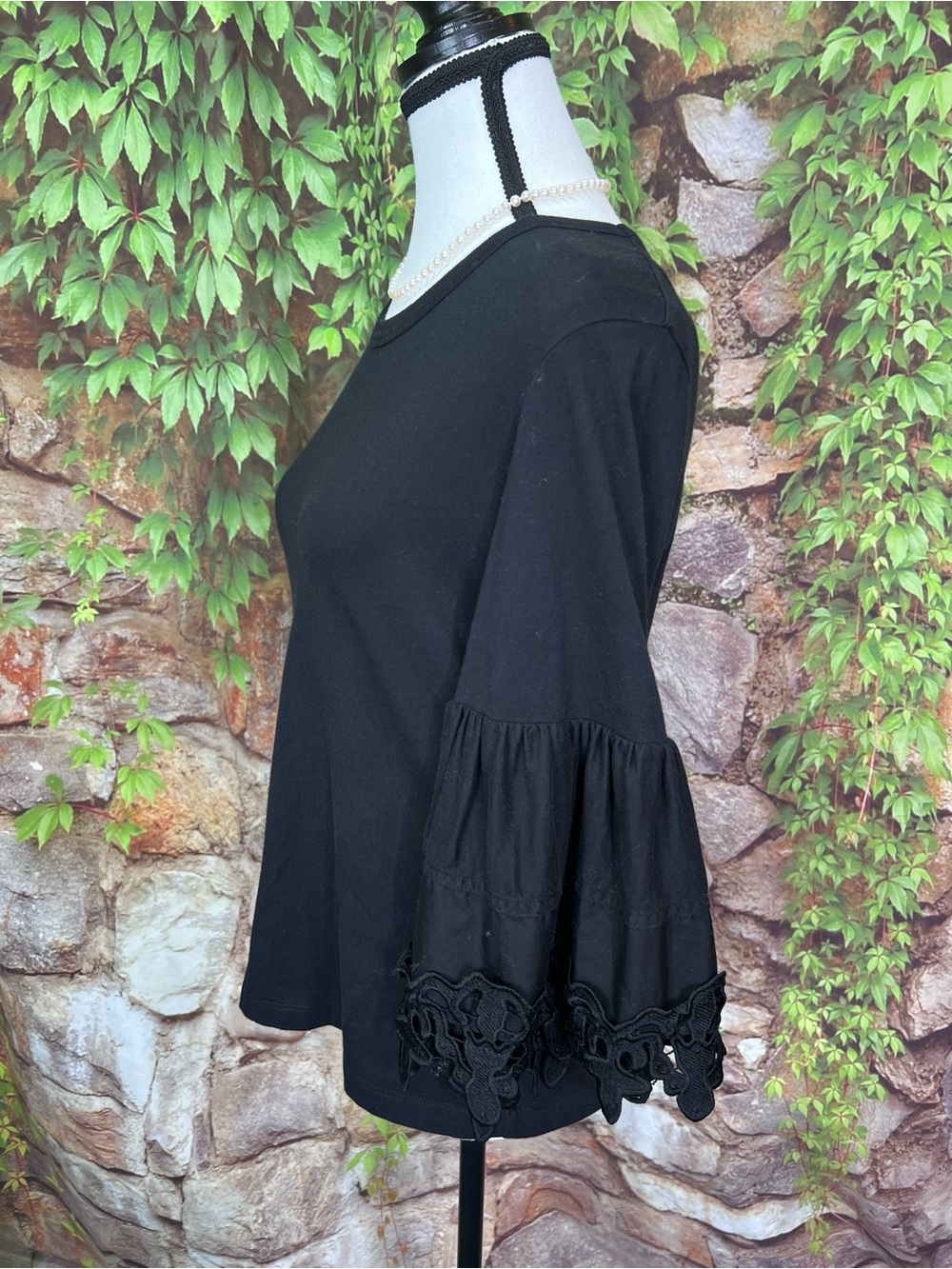SEE BY CHLOE Black Jersey Knit Luxury Minimalist Bell Sleeve Crewneck, S - Picture 5 of 13
